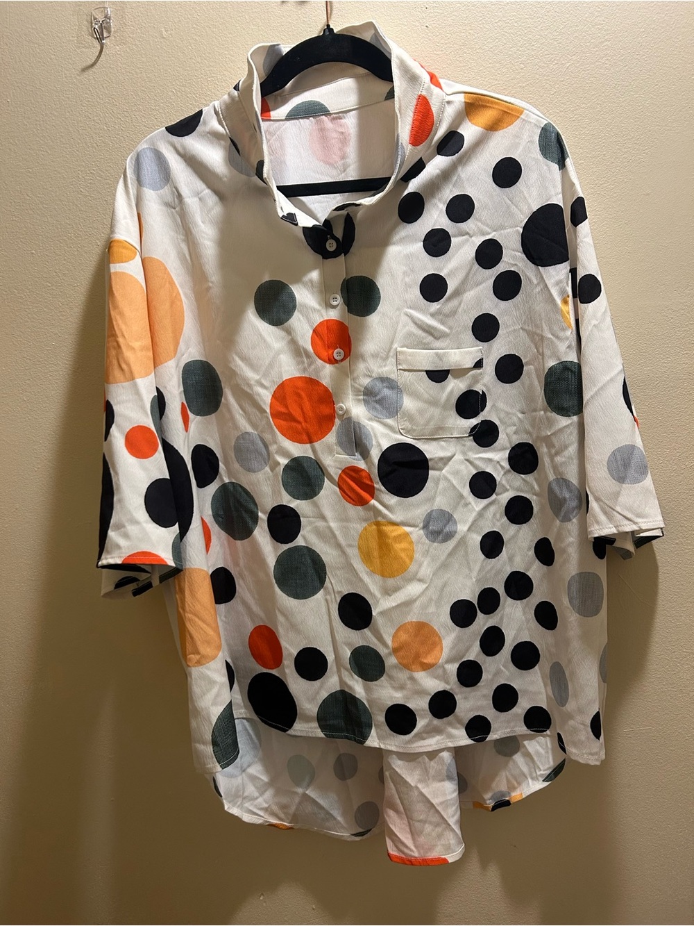 Polka Dot Button-Front Womenโs Top in White with Multicolor Dots